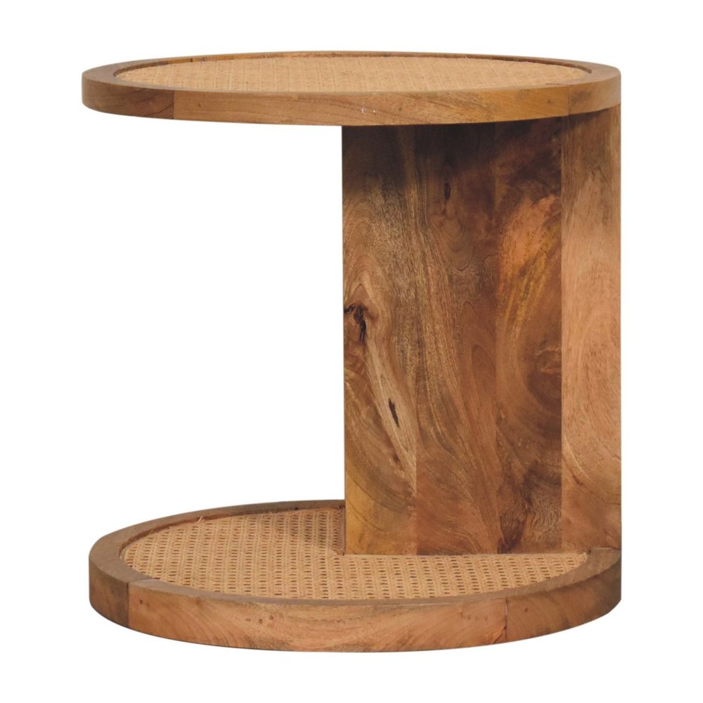 18" Brown Rattan and Solid Wood Round End Table HomeRoots