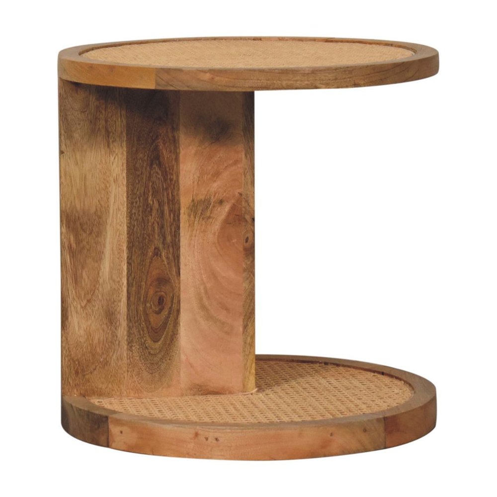 18" Brown Rattan and Solid Wood Round End Table — view 7