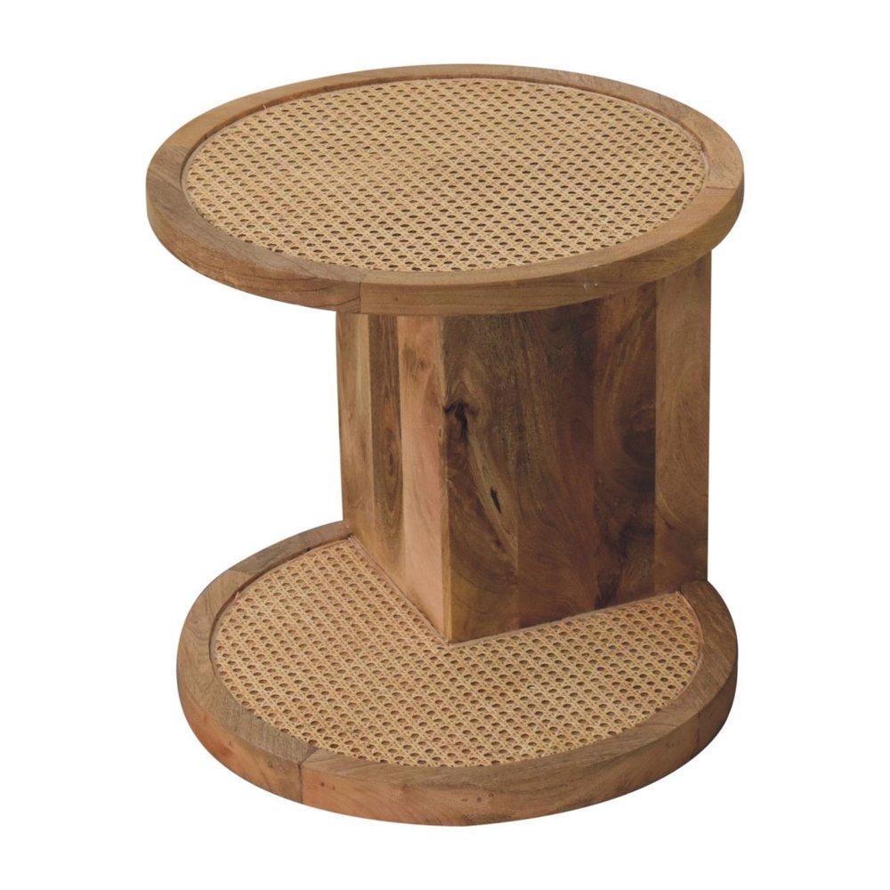 18" Brown Rattan and Solid Wood Round End Table — view 3