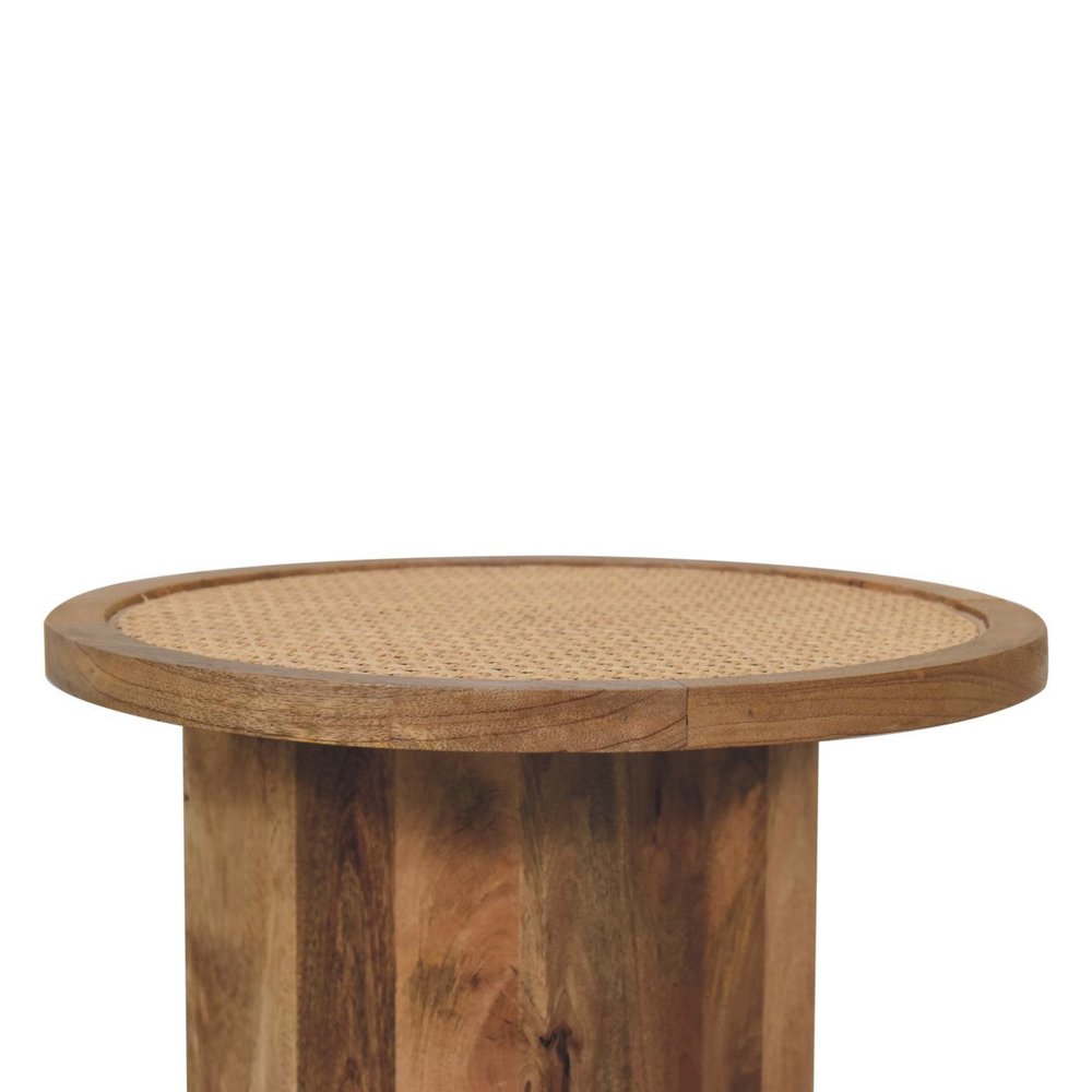 18" Brown Rattan and Solid Wood Round End Table — view 10