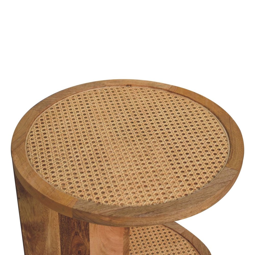 18" Brown Rattan and Solid Wood Round End Table HomeRoots