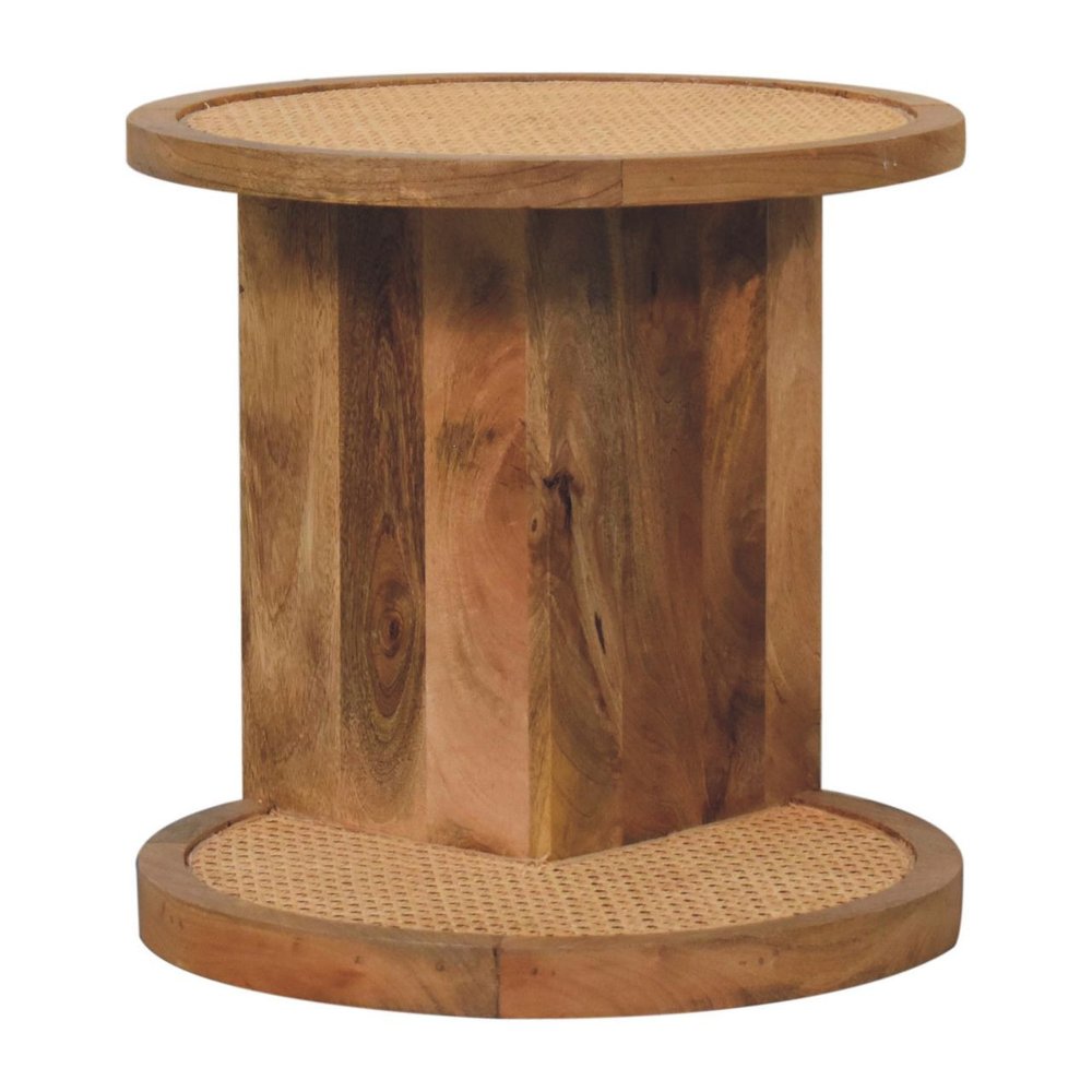 18" Brown Rattan and Solid Wood Round End Table — view 2