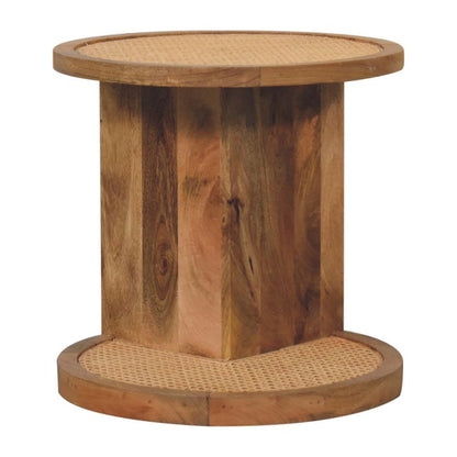 18" Brown Rattan and Solid Wood Round End Table HomeRoots