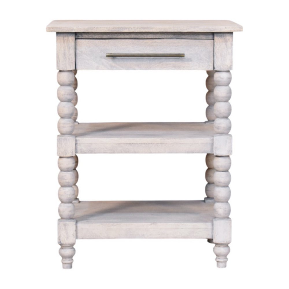 28" Brown and White Solid Wood End Table With Drawer And Two Shelves HomeRoots