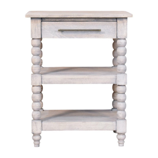 28" Brown and White Solid Wood End Table With Drawer And Two Shelves