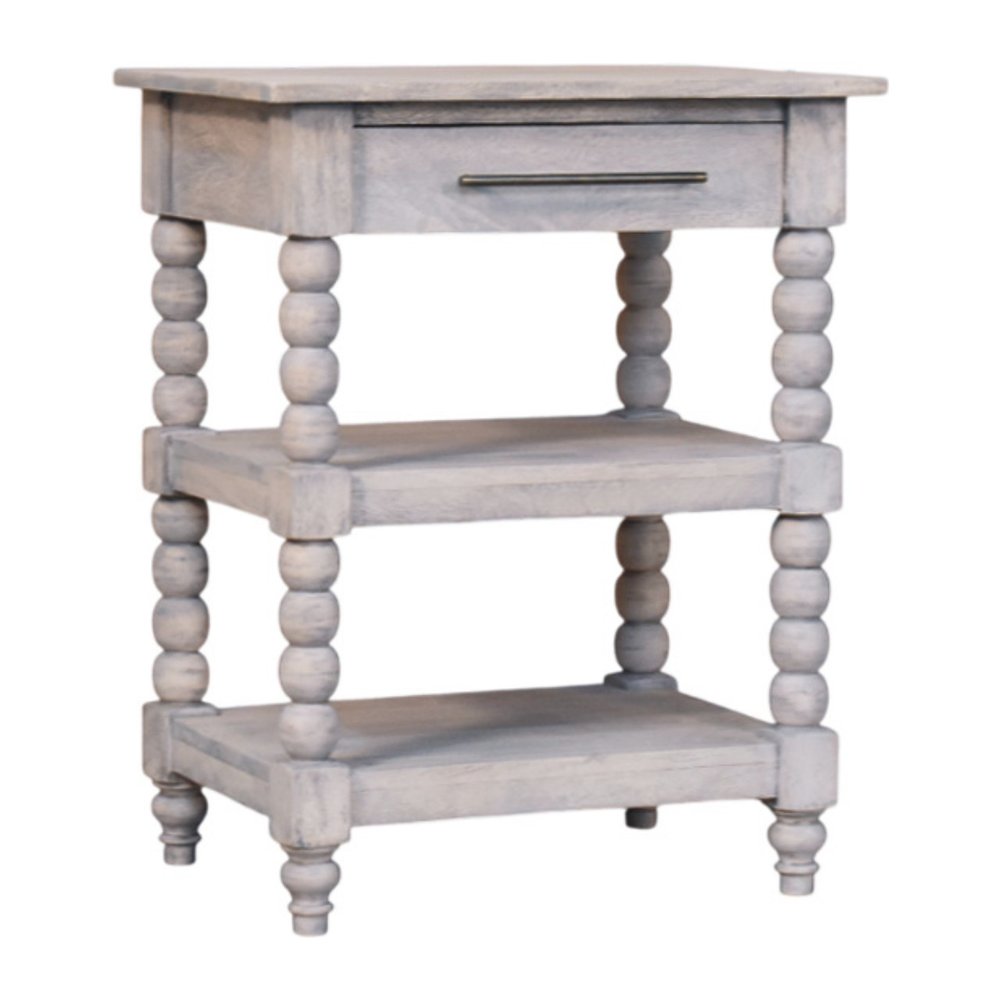 28" Brown and White Solid Wood End Table With Drawer And Two Shelves HomeRoots