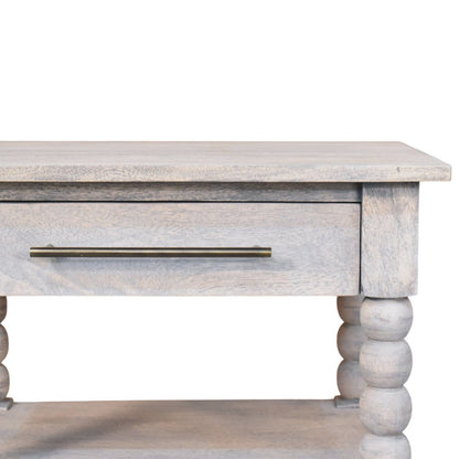 28" Brown And White Distressed Solid Wood End Table With Drawer And Two Shelves