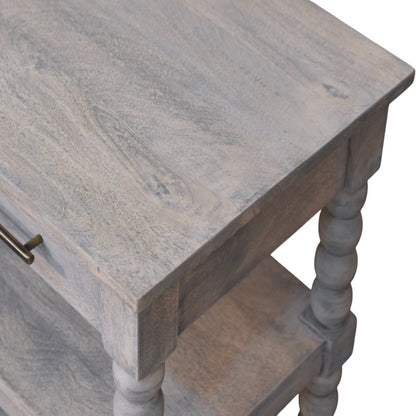 28" Brown And White Distressed Solid Wood End Table With Drawer And Two Shelves