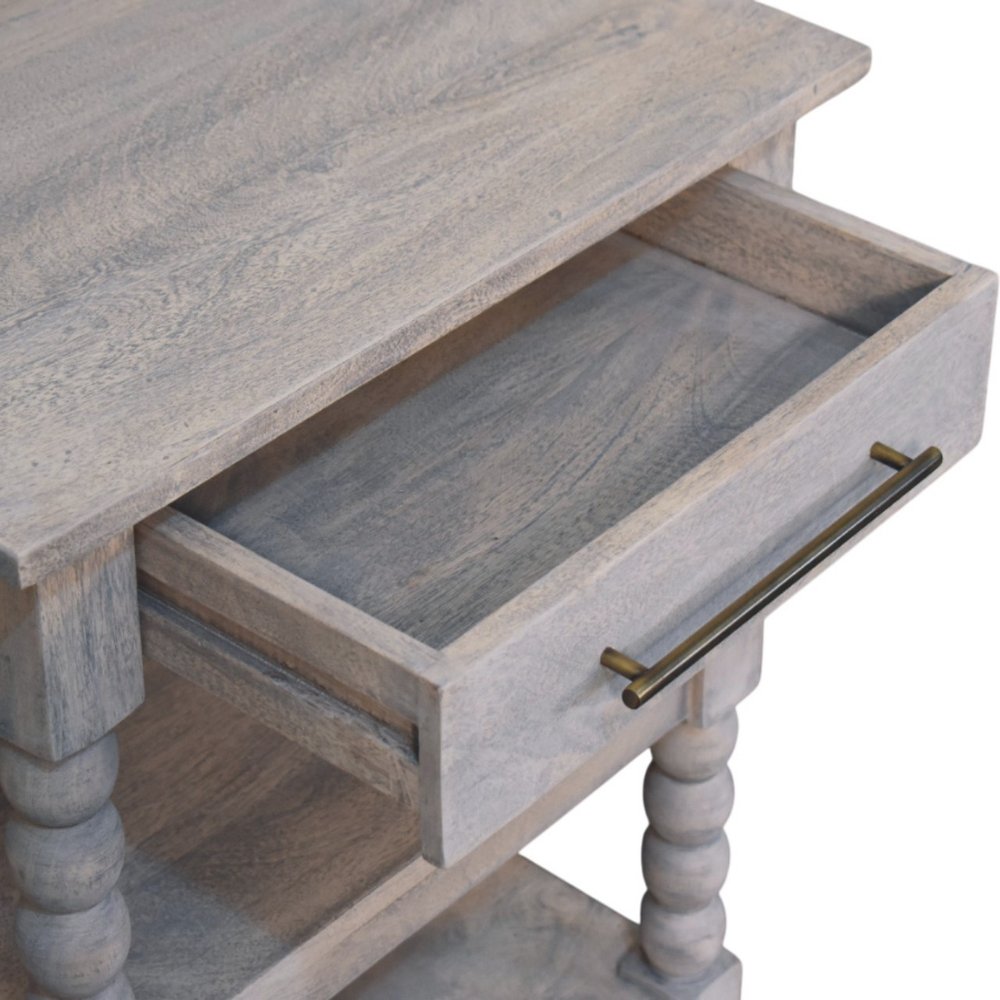 28" Brown And White Distressed Solid Wood End Table With Drawer And Two Shelves