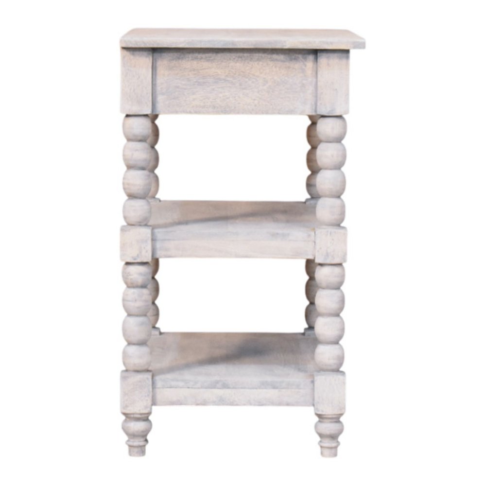 28" Brown And White Distressed Solid Wood End Table With Drawer And Two Shelves — view 7