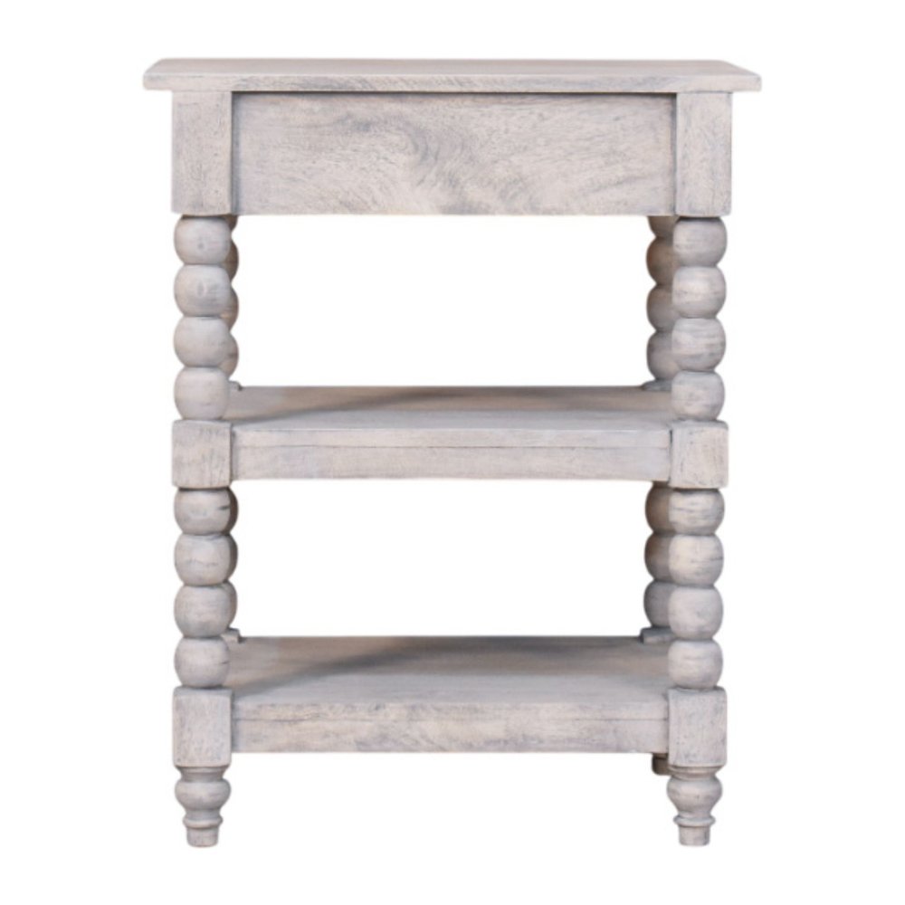 28" Brown And White Distressed Solid Wood End Table With Drawer And Two Shelves