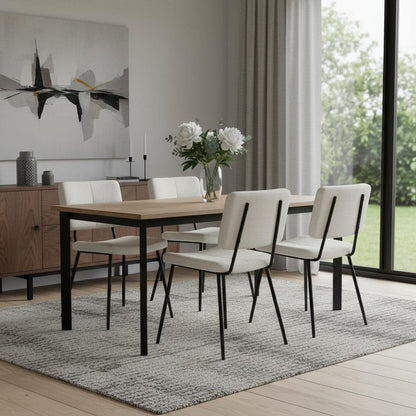 Set of Four Beige and Black Fabric and Steel Dining Side Chairs HomeRoots