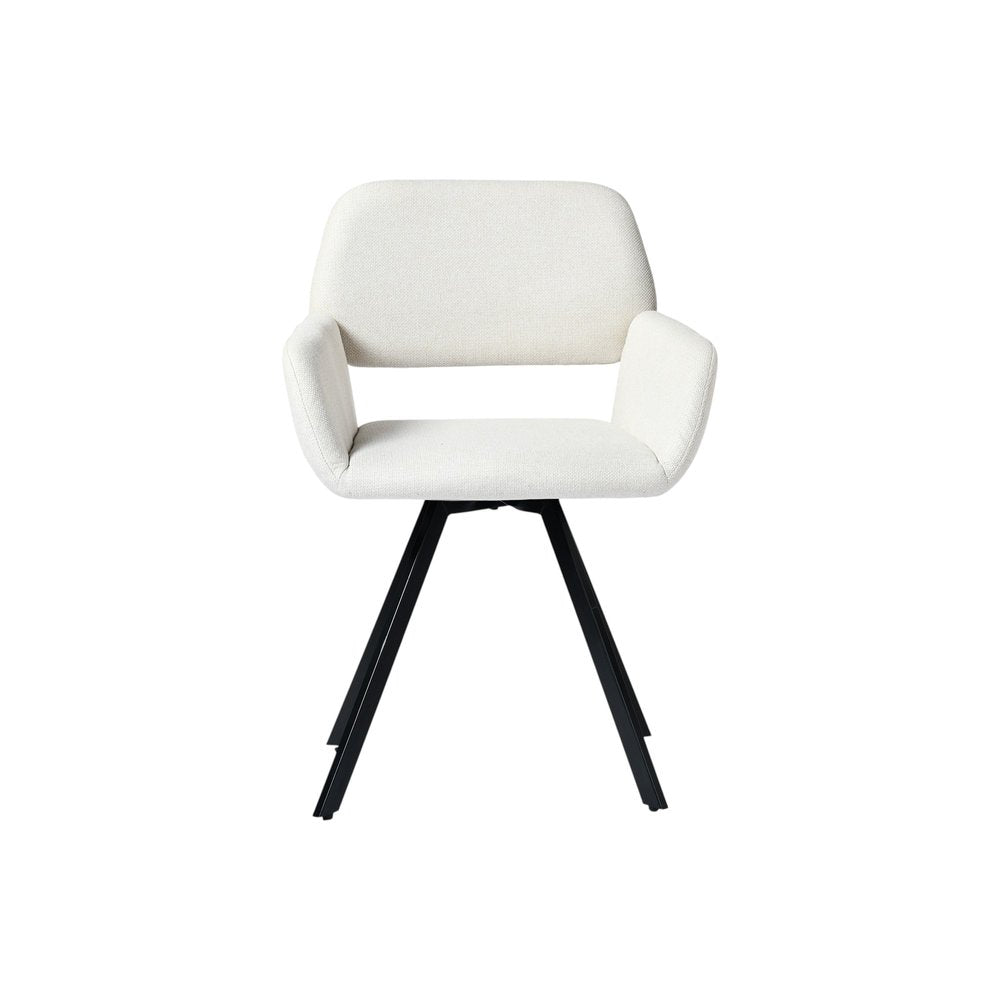 Set of Two Beige and Black Fabric and Steel Dining Arm Chairs HomeRoots