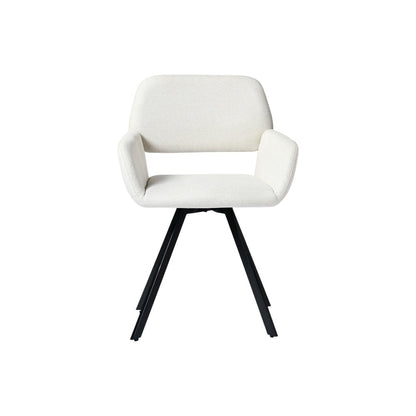 Set of Two Beige and Black Fabric and Steel Dining Arm Chairs HomeRoots
