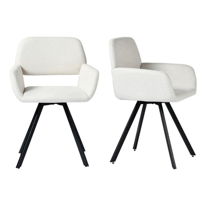 Set of Two Beige and Black Fabric and Steel Dining Arm Chairs HomeRoots