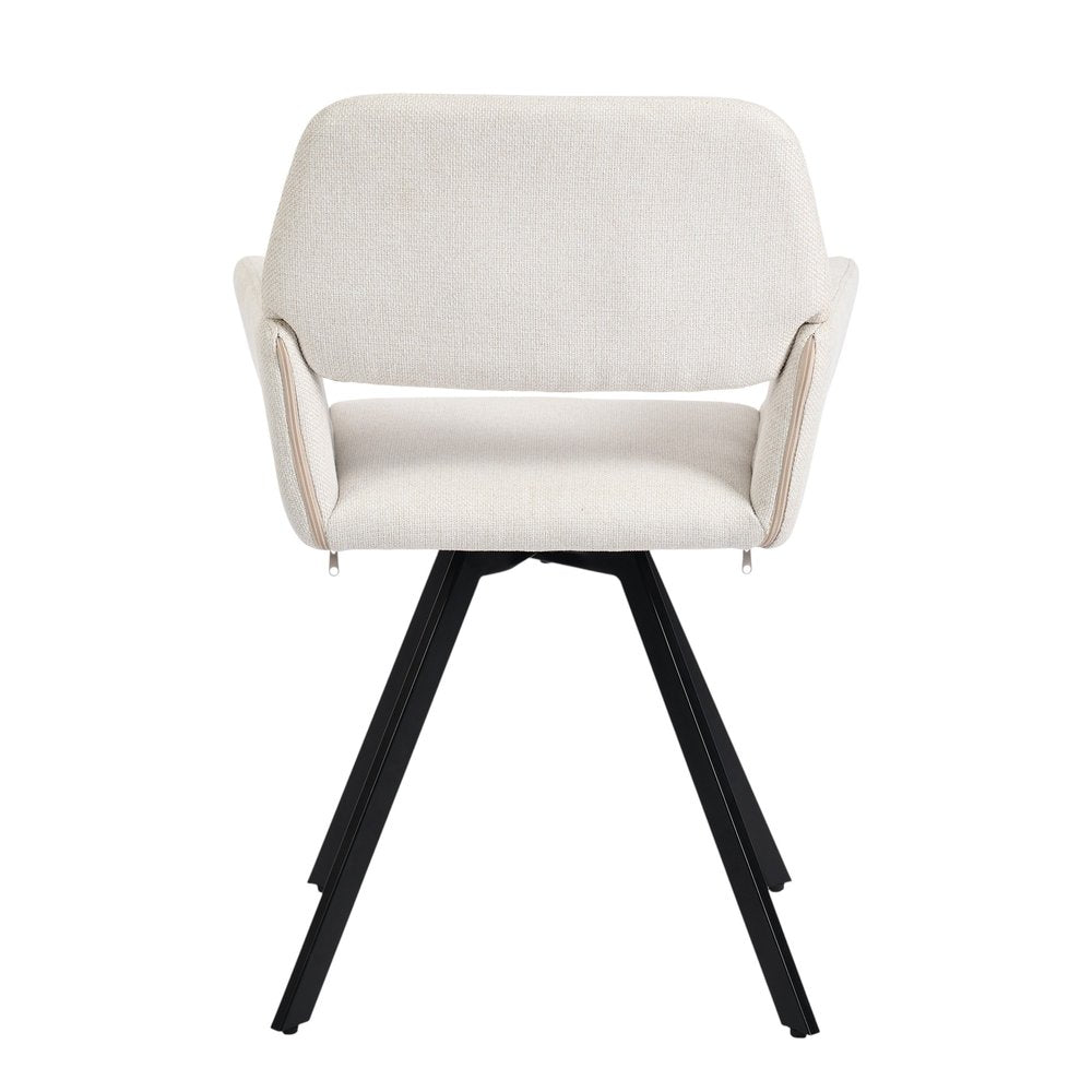 Set of Two Beige and Black Fabric and Steel Dining Arm Chairs HomeRoots