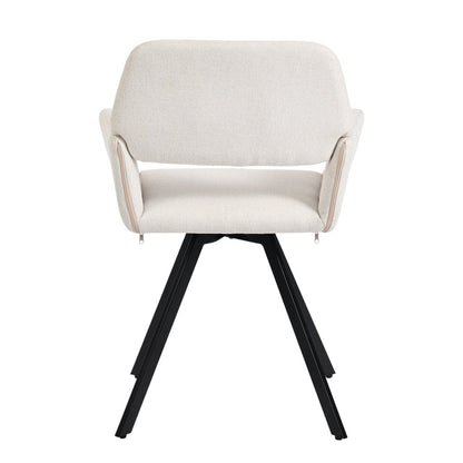 Set of Two Beige and Black Fabric and Steel Dining Arm Chairs HomeRoots
