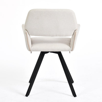 Set of Two Beige and Black Fabric and Steel Dining Arm Chairs HomeRoots