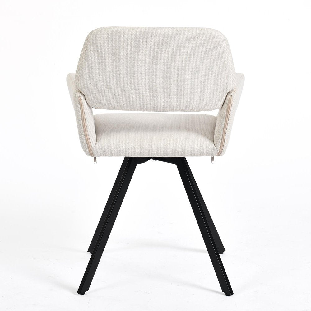 Set of Two Beige and Black Fabric and Steel Dining Arm Chairs — view 2