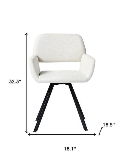 Set of Two Beige and Black Fabric and Steel Dining Arm Chairs HomeRoots