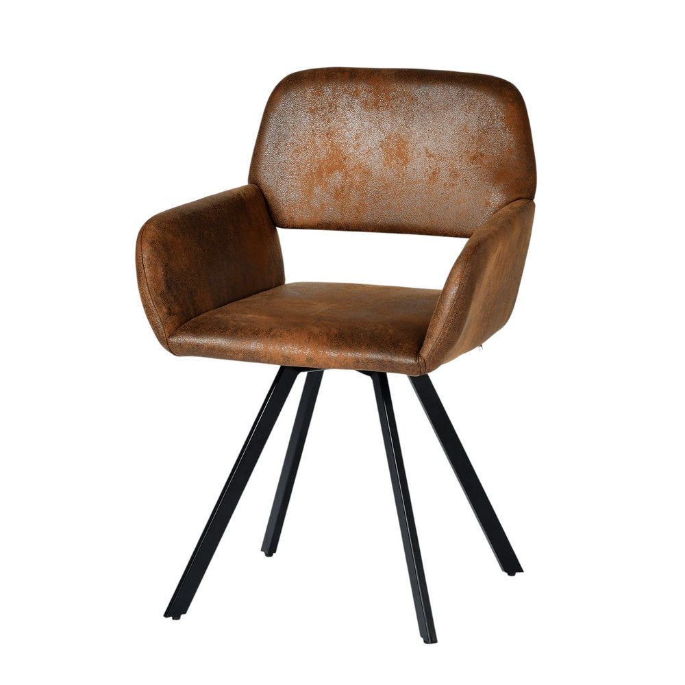 Set of Two Espresso and Black Faux Suede and Steel Dining Arm Chairs HomeRoots