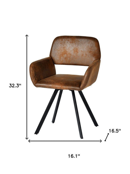 Set of Two Espresso and Black Faux Suede and Steel Dining Arm Chairs HomeRoots