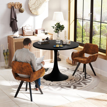 Set of Two Espresso and Black Faux Suede and Steel Dining Arm Chairs HomeRoots