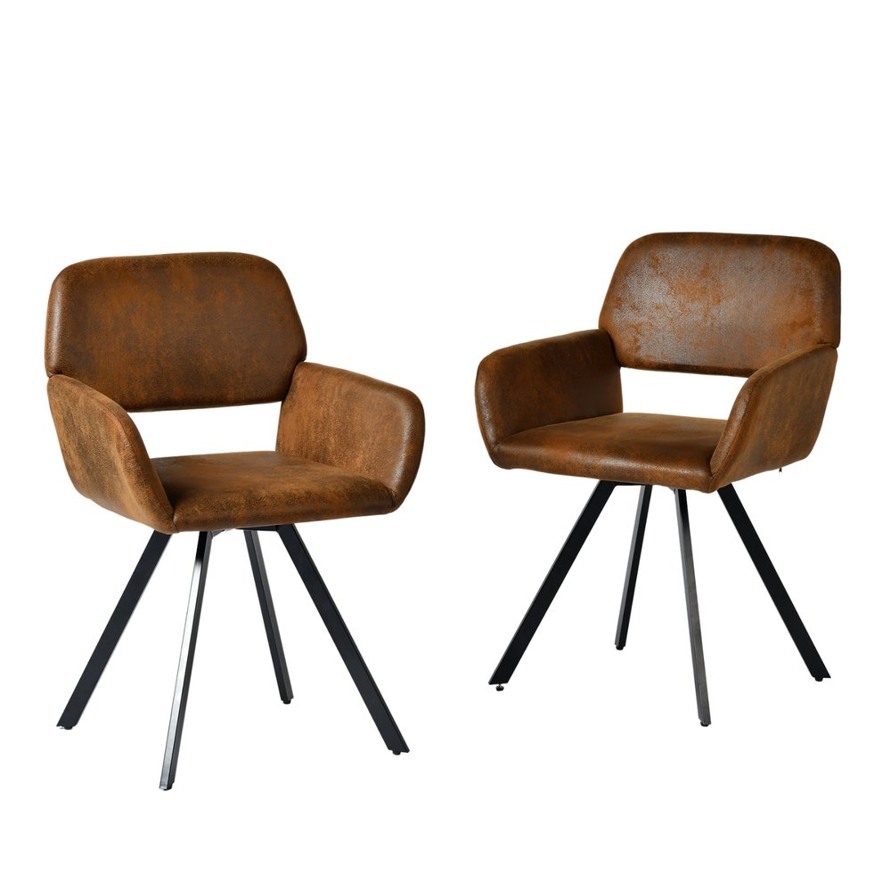 Set of Two Espresso and Black Faux Suede and Steel Dining Arm Chairs HomeRoots