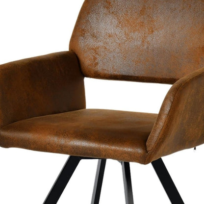 Set of Two Espresso and Black Faux Suede and Steel Dining Arm Chairs HomeRoots