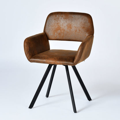 Set of Two Espresso and Black Faux Suede and Steel Dining Arm Chairs HomeRoots