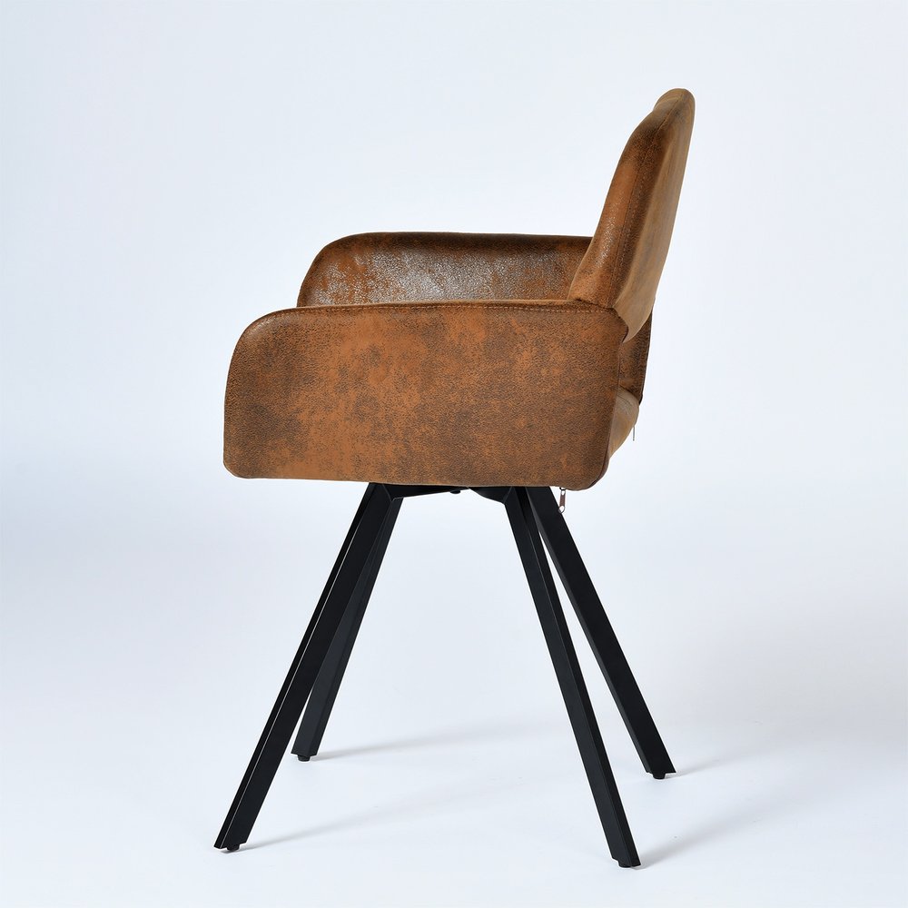 Set of Two Espresso and Black Faux Suede and Steel Dining Arm Chairs HomeRoots