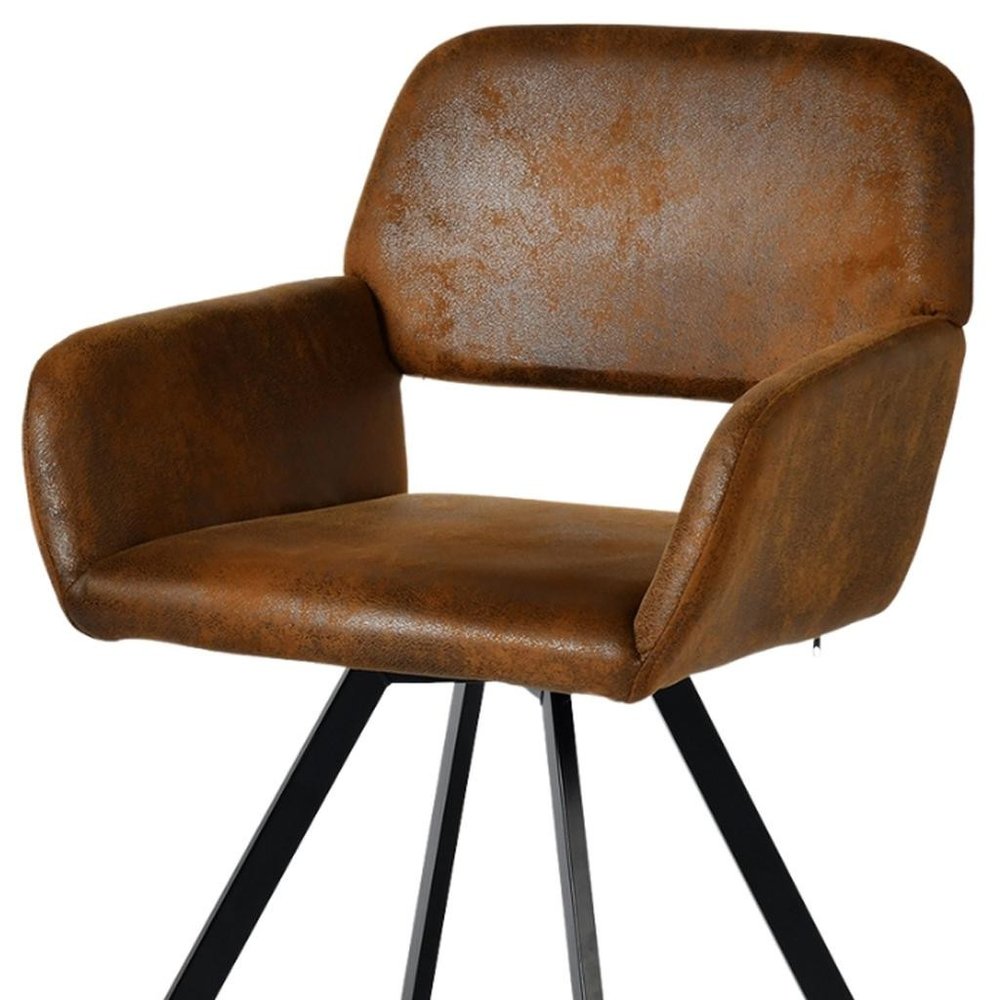 Set of Two Espresso and Black Faux Suede and Steel Dining Arm Chairs — view 7