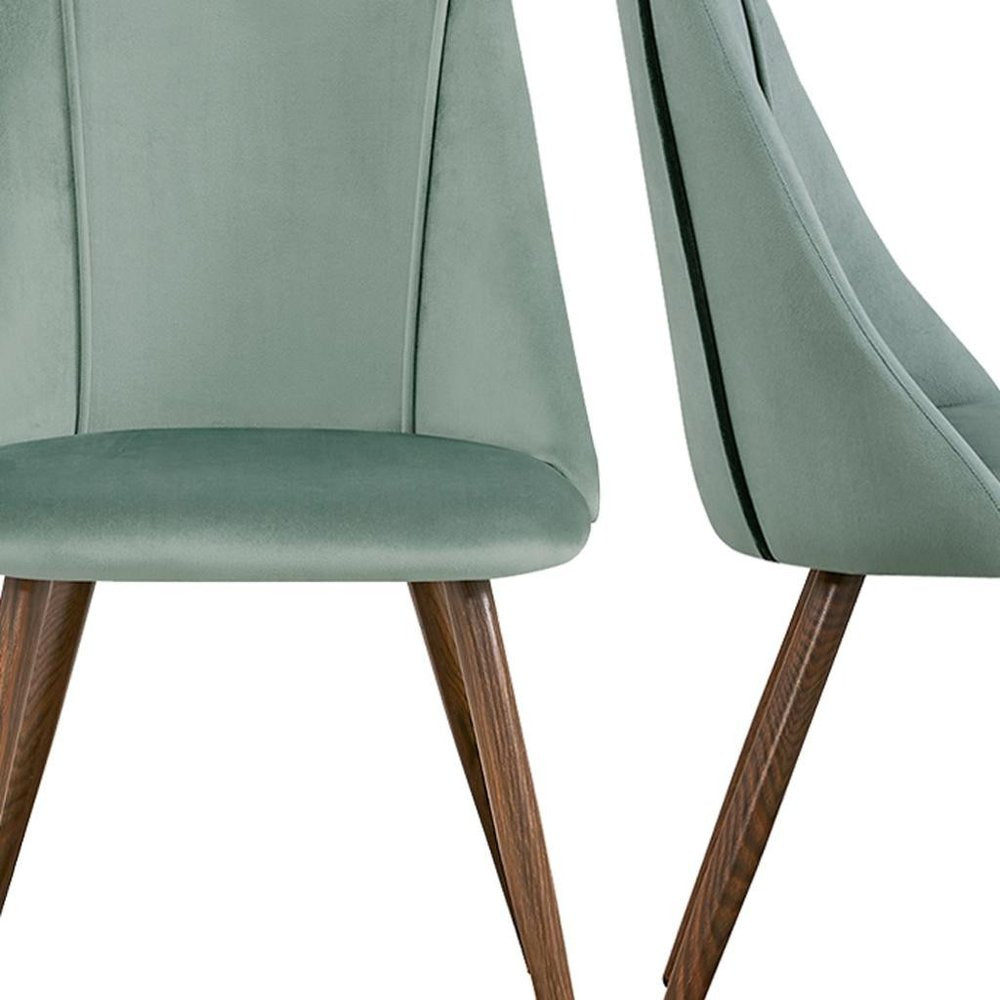 Set of Two Green and Brown Velvet and Steel Dining Side Chairs HomeRoots