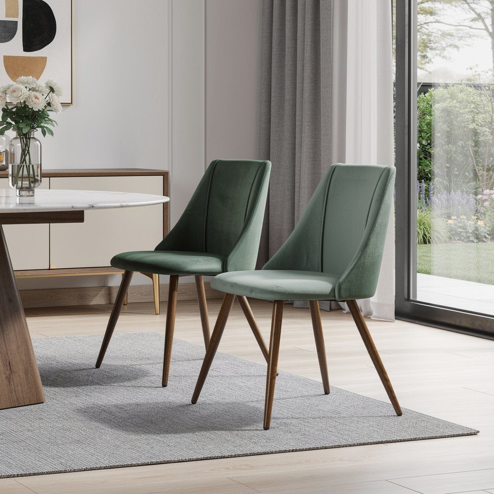 Set of Two Green and Brown Velvet and Steel Dining Side Chairs HomeRoots