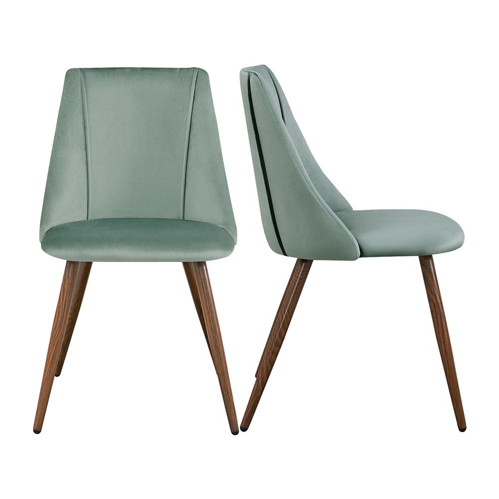Set of Two Green and Brown Velvet and Steel Dining Side Chairs HomeRoots