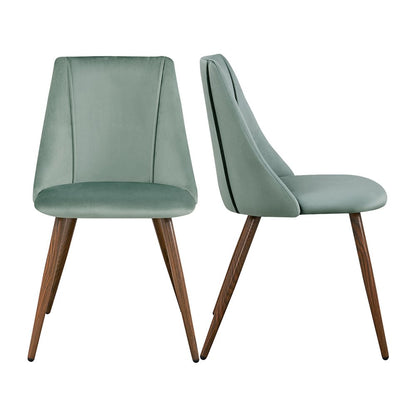 Set of Two Green and Brown Velvet and Steel Dining Side Chairs HomeRoots