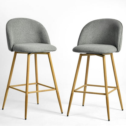 Set of Two 27" Gray And Oak Fabric And Metal Low Back Counter Height Swivel Bar Chairs HomeRoots
