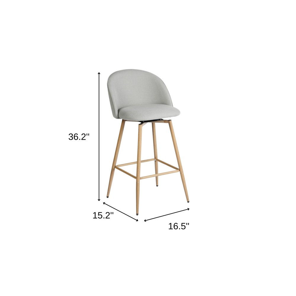 Set of Two 27" Gray And Oak Fabric And Metal Low Back Counter Height Swivel Bar Chairs HomeRoots
