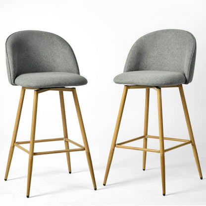 Set of Two 27" Gray And Oak Fabric And Metal Low Back Counter Height Swivel Bar Chairs HomeRoots