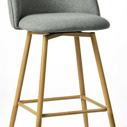 Set of Two 27" Gray and Oak Fabric and Metal Low Back Counter Height Swivel Bar Chairs HomeRoots