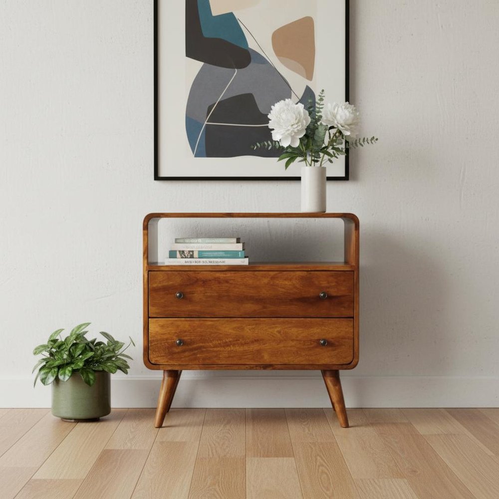 28" Brown Solid Wood Two Drawer Sideboard HomeRoots