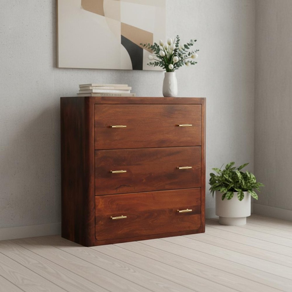 32" Brown Solid Wood Three Drawer Sideboard HomeRoots