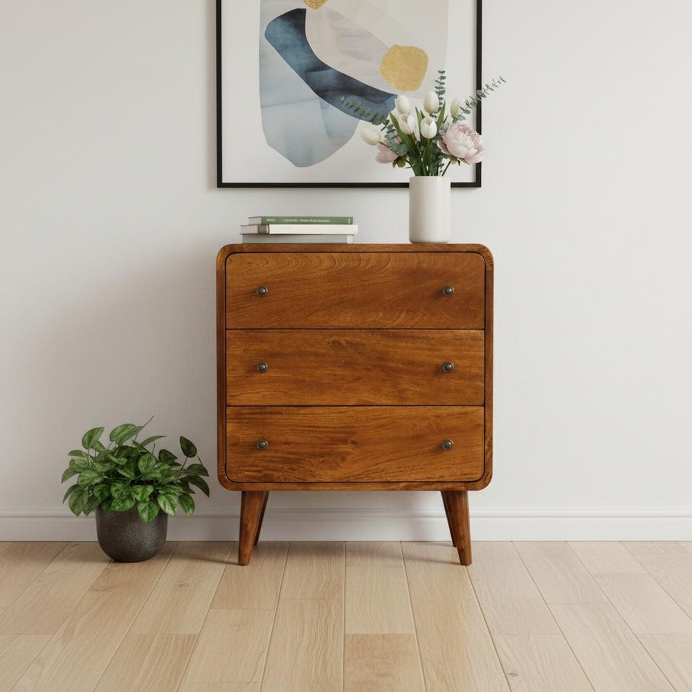 22" Brown Solid Wood Three Drawer Sideboard HomeRoots