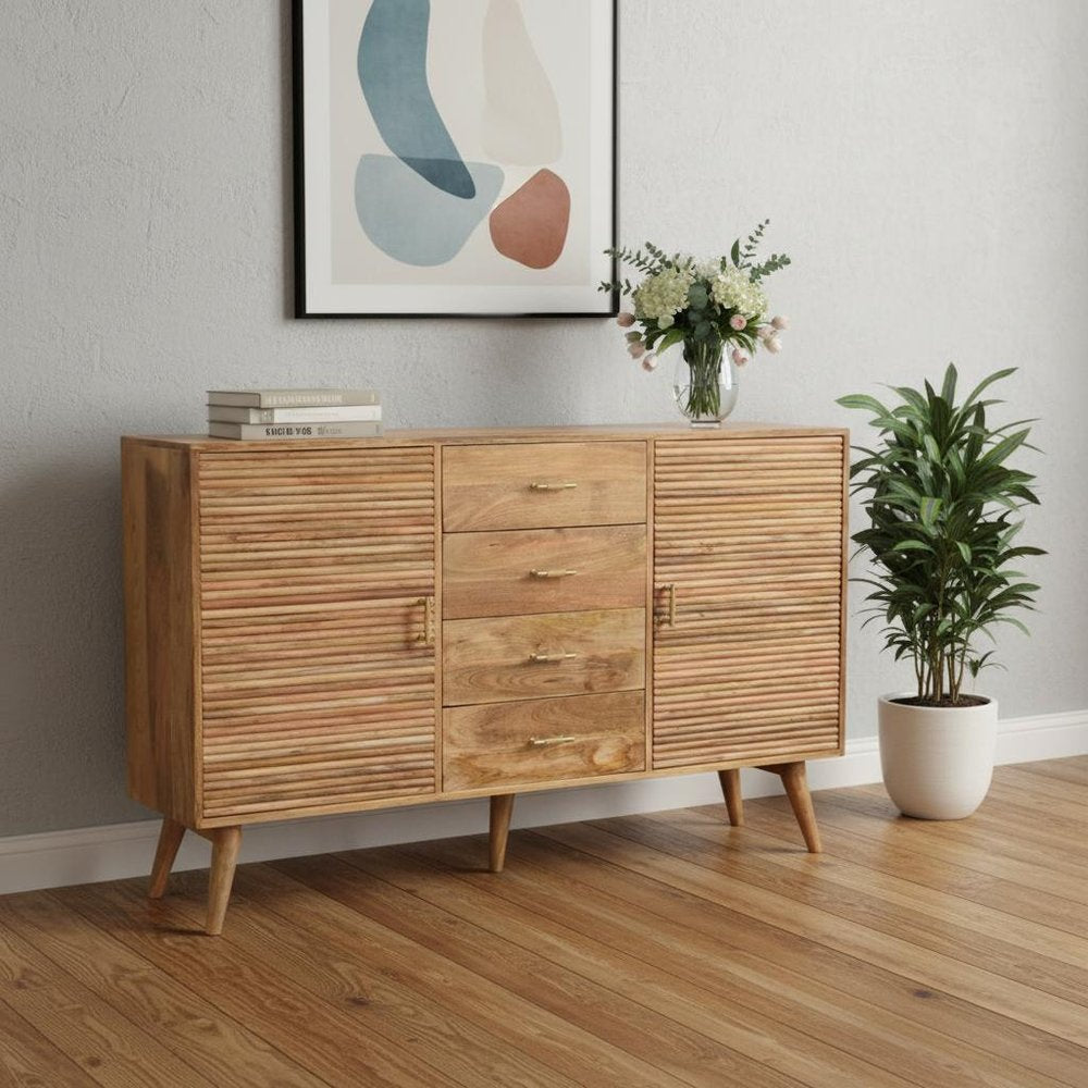 59" Brown Solid Wood Six Drawer Sideboard HomeRoots