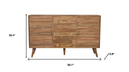 59" Brown Solid Wood Six Drawer Sideboard HomeRoots