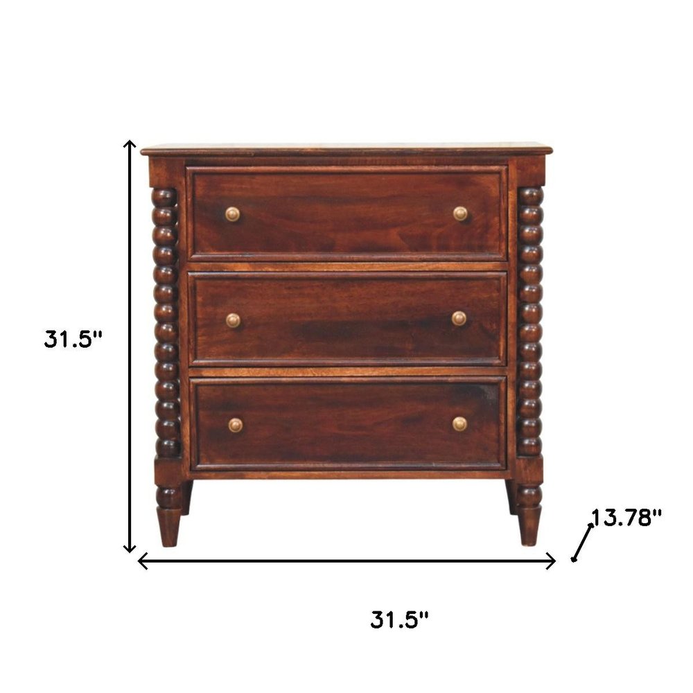 32" Brown Solid Wood Three Drawer Sideboard HomeRoots