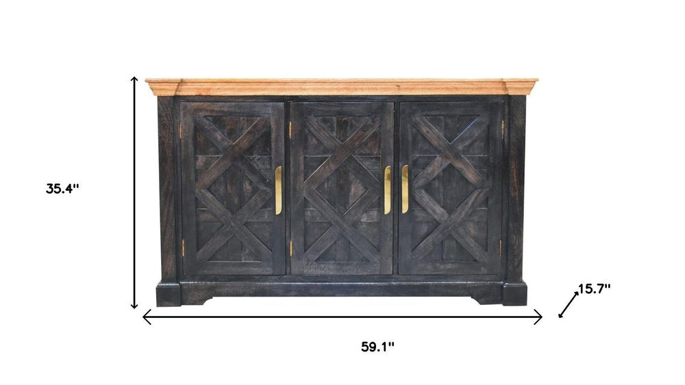59" Brown Solid Wood Two Drawer Sideboard HomeRoots