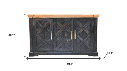 59" Brown Solid Wood Two Drawer Sideboard HomeRoots