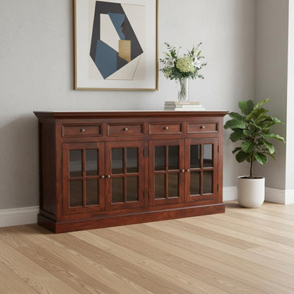 65" Brown Solid Wood Six Drawer Sideboard HomeRoots
