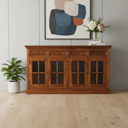 65" Brown Solid Wood Four Drawer Sideboard HomeRoots